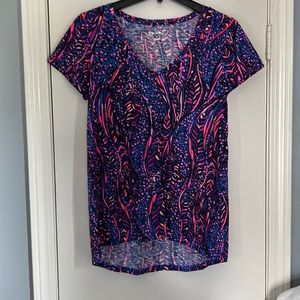Lilly Pulitzer Etta top M Blue Flare Always Pawsitive